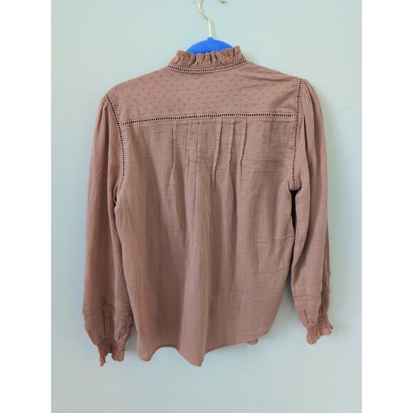 Quince Organic Textured Cotton Peasant Blouse in Dusty Rose size 6 - Picture 6 of 6